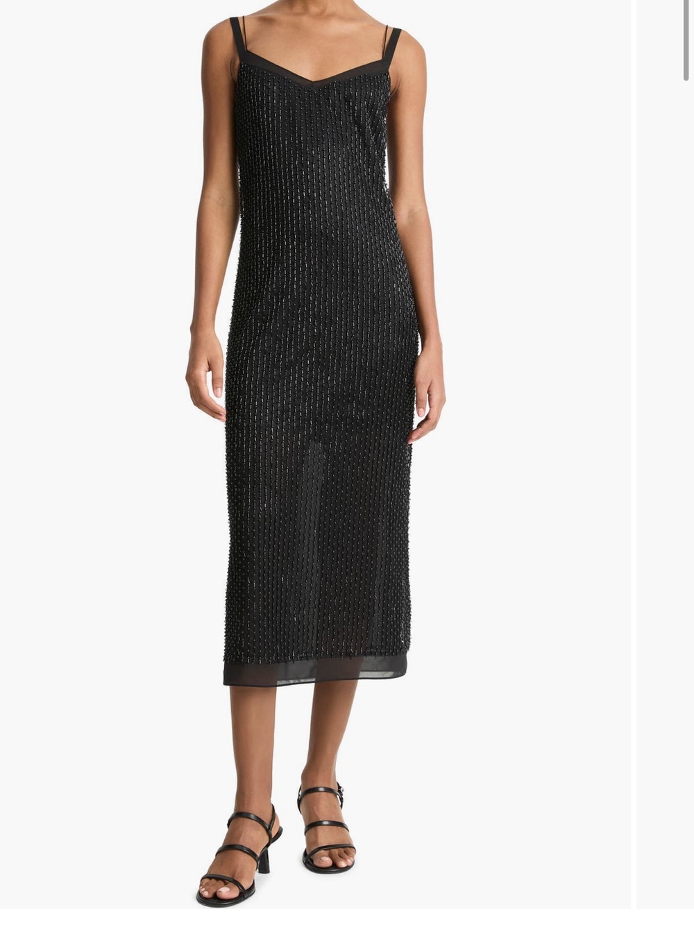Onia Black Beaded Slip Midi Dress